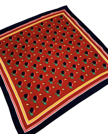 VTG 60S 70S RED BLACK GREEN YELLOW GEOMETRIC FRUIT MOD SCARF