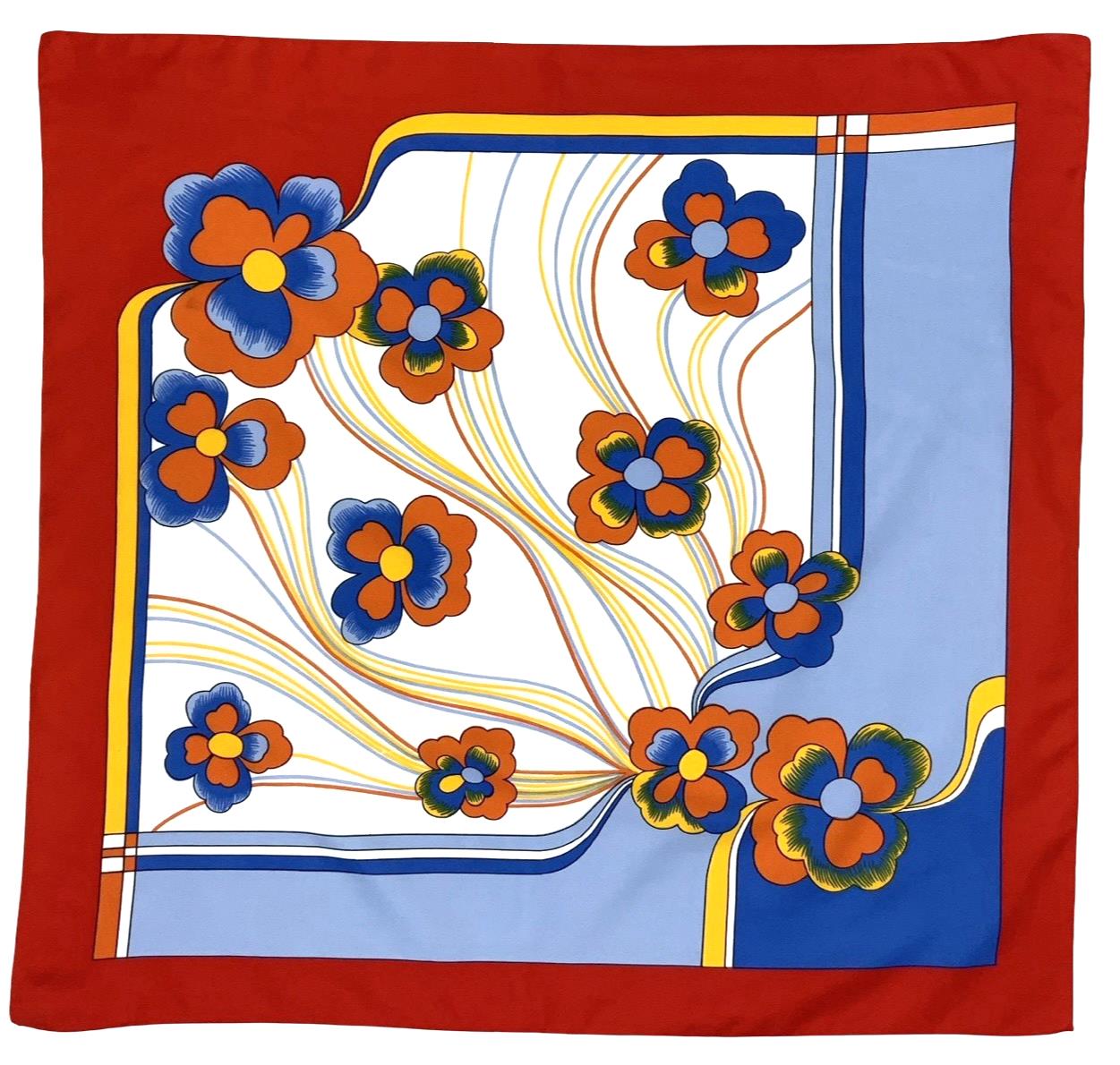 VTG 60S 70S RED WHITE BLUE ORANGE YELLOW FLORAL WAVY PSYCHEDELIC SCARF