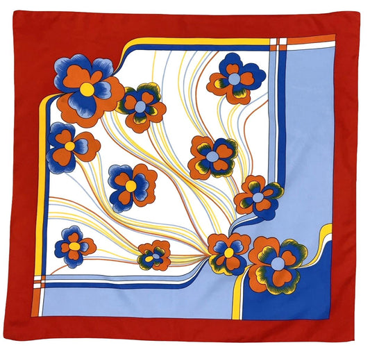 VTG 60S 70S RED WHITE BLUE ORANGE YELLOW FLORAL WAVY PSYCHEDELIC SCARF