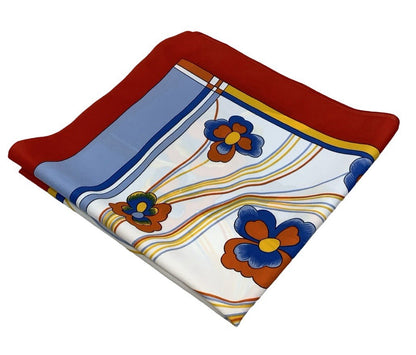 VTG 60S 70S RED WHITE BLUE ORANGE YELLOW FLORAL WAVY PSYCHEDELIC SCARF