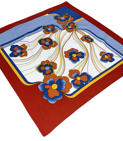 VTG 60S 70S RED WHITE BLUE ORANGE YELLOW FLORAL WAVY PSYCHEDELIC SCARF