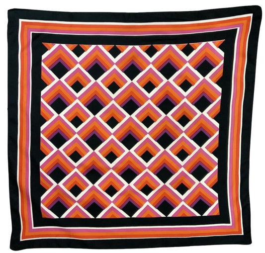 VTG 60S 70S BLACK ORANGE PINK PURPLE MOD GEOMETRIC CHEVRON TILE SCARF