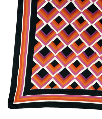 VTG 60S 70S BLACK ORANGE PINK PURPLE MOD GEOMETRIC CHEVRON TILE SCARF