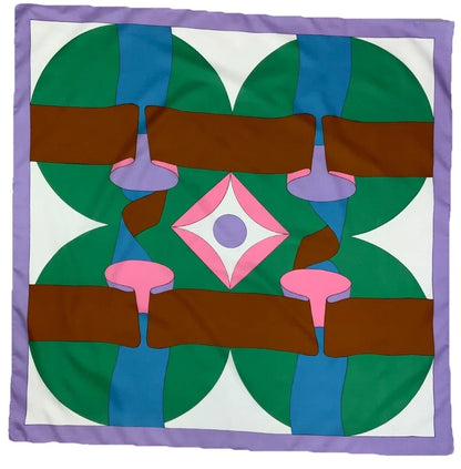 VTG 60S 70S PURPLE GREEN WHITE BLUE PINK BROWN MOD GEOMETRIC SCARF