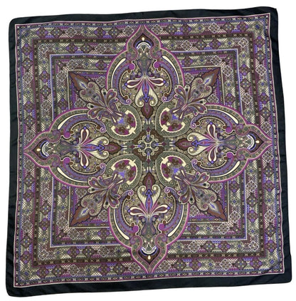 VTG 60S 70S PURPLE BROWN BLACK PSYCHEDELIC MANDALA GEOMETRIC SCARF