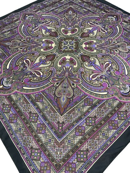 VTG 60S 70S PURPLE BROWN BLACK PSYCHEDELIC MANDALA GEOMETRIC SCARF