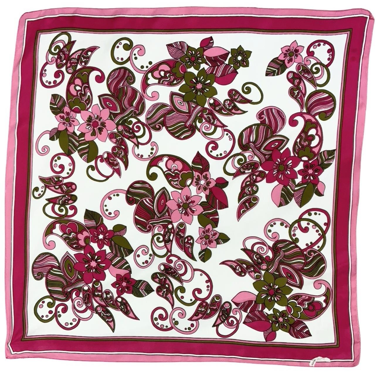 VTG 60S 70S PINK WHITE BROWN PSYCHEDELIC FLORAL SIWRL PAISLEY SCARF