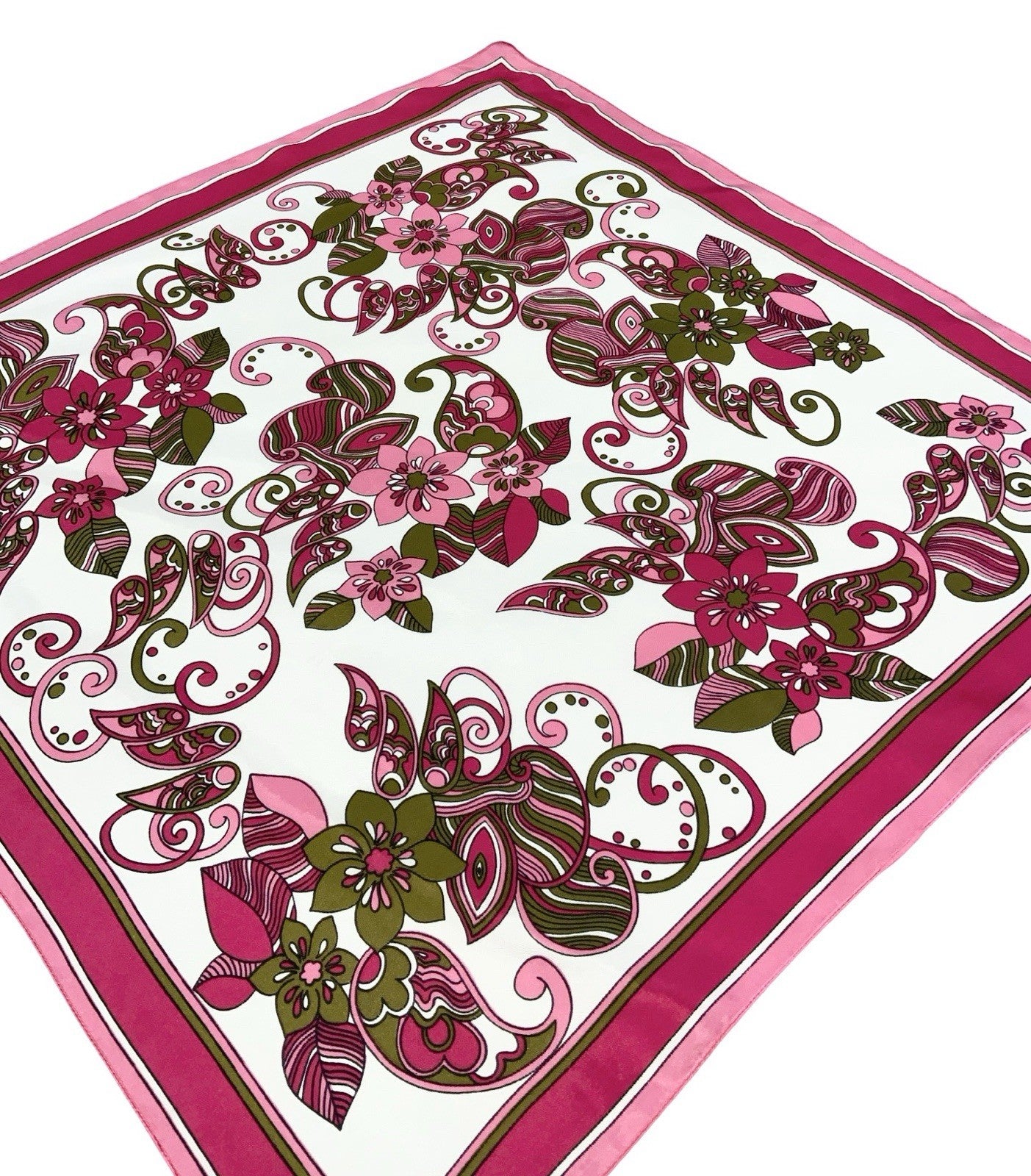 VTG 60S 70S PINK WHITE BROWN PSYCHEDELIC FLORAL SIWRL PAISLEY SCARF