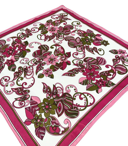 VTG 60S 70S PINK WHITE BROWN PSYCHEDELIC FLORAL SIWRL PAISLEY SCARF