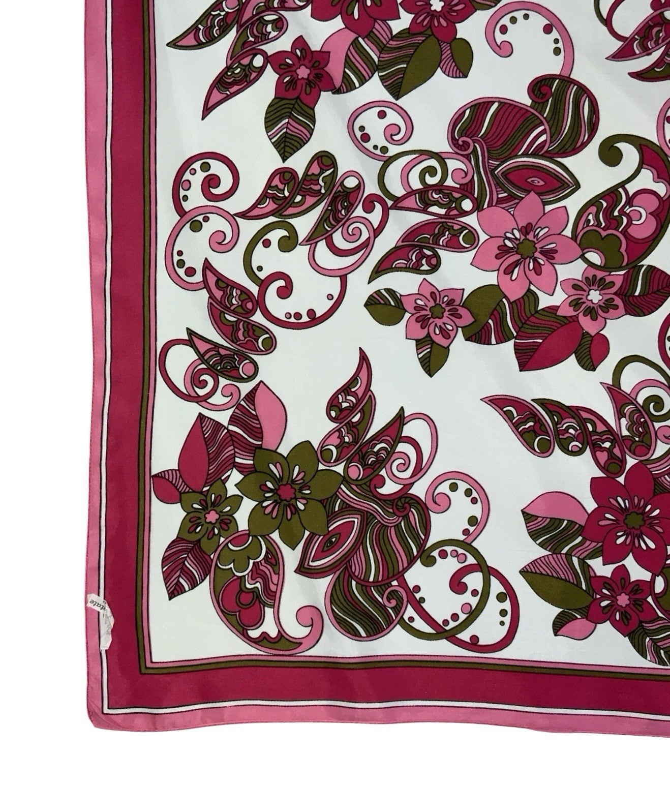 VTG 60S 70S PINK WHITE BROWN PSYCHEDELIC FLORAL SIWRL PAISLEY SCARF