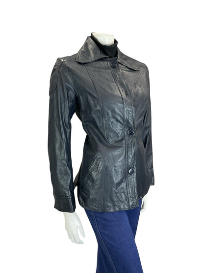 VTG 60S 70S NAVY BLUE SCOOTER MOD SPACE AGE DOG EAR COLLAR LEATHER JACKET 10