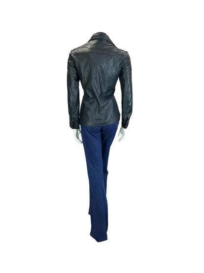 VTG 60S 70S NAVY BLUE SCOOTER MOD SPACE AGE DOG EAR COLLAR LEATHER JACKET 10