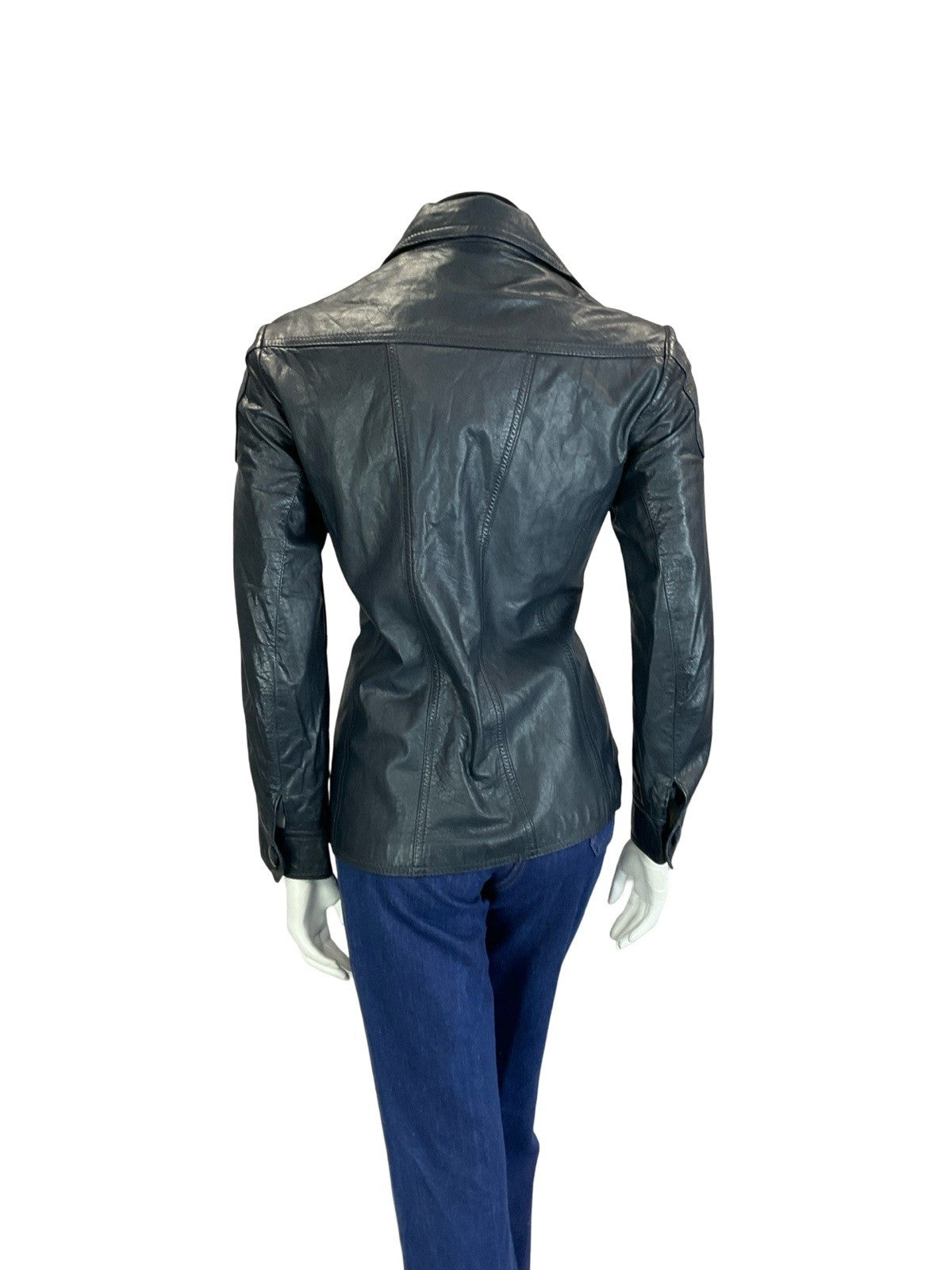 VTG 60S 70S NAVY BLUE SCOOTER MOD SPACE AGE DOG EAR COLLAR LEATHER JACKET 10