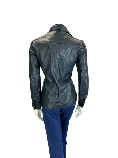 VTG 60S 70S NAVY BLUE SCOOTER MOD SPACE AGE DOG EAR COLLAR LEATHER JACKET 10