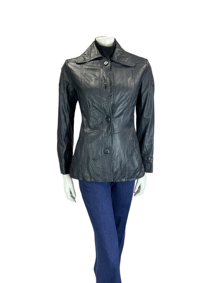 VTG 60S 70S NAVY BLUE SCOOTER MOD SPACE AGE DOG EAR COLLAR LEATHER JACKET 10