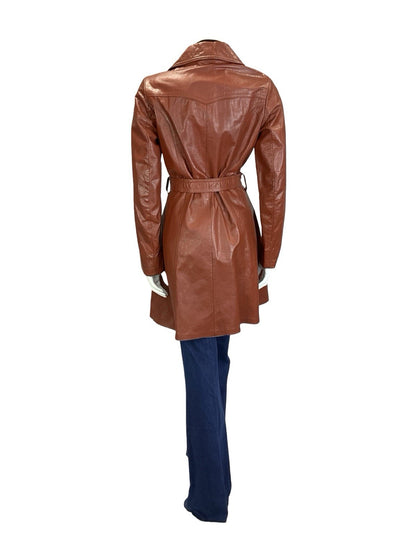 VTG 60S 70S RED BROWN MOD WESTERN YOKE BELTED LEATHER JACKET W/ POCKETS 8