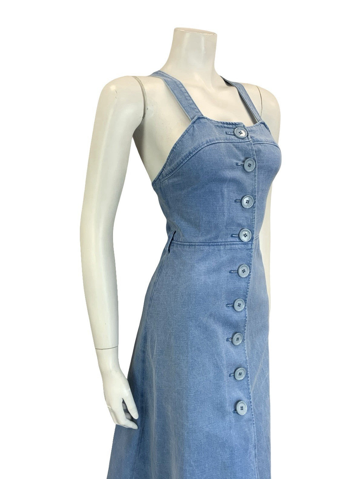 VTG 60S 70S BLUE DENIM BUTTON DOWN STRAPPY CROSS BACK MIDI SUN DRESS 4