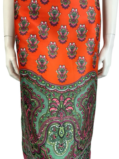 VTG 60S 70S RED GREEN PINK PSYCHEDELIC PAISLEY MANDALA BELTED KEYHOLE DRESS 10