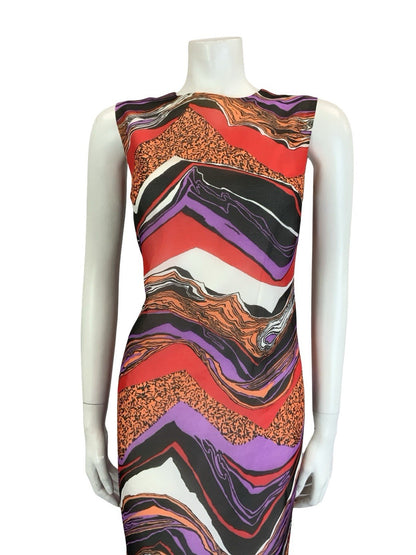VTG 60S 70S BLACK RED PURPLE ORANGE WHITE PSYCHEDELIC CHEVRON SHIFT DRESS 12