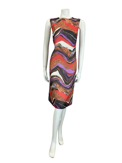 VTG 60S 70S BLACK RED PURPLE ORANGE WHITE PSYCHEDELIC CHEVRON SHIFT DRESS 12