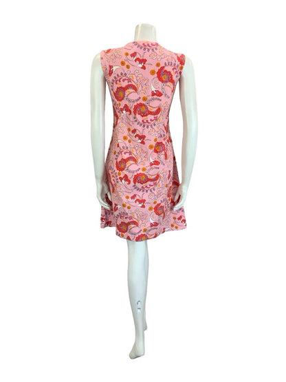 VTG 60S 70S PINK PURPE WHITE ORANGE PSYCHEDELIC SWIRL TOWEL SHIFT DRESS 12