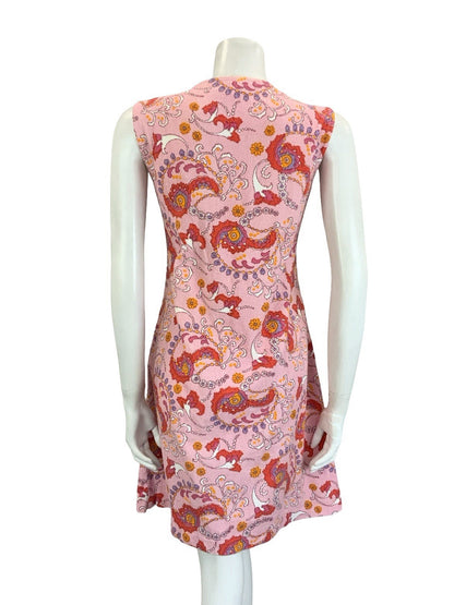 VTG 60S 70S PINK PURPE WHITE ORANGE PSYCHEDELIC SWIRL TOWEL SHIFT DRESS 12