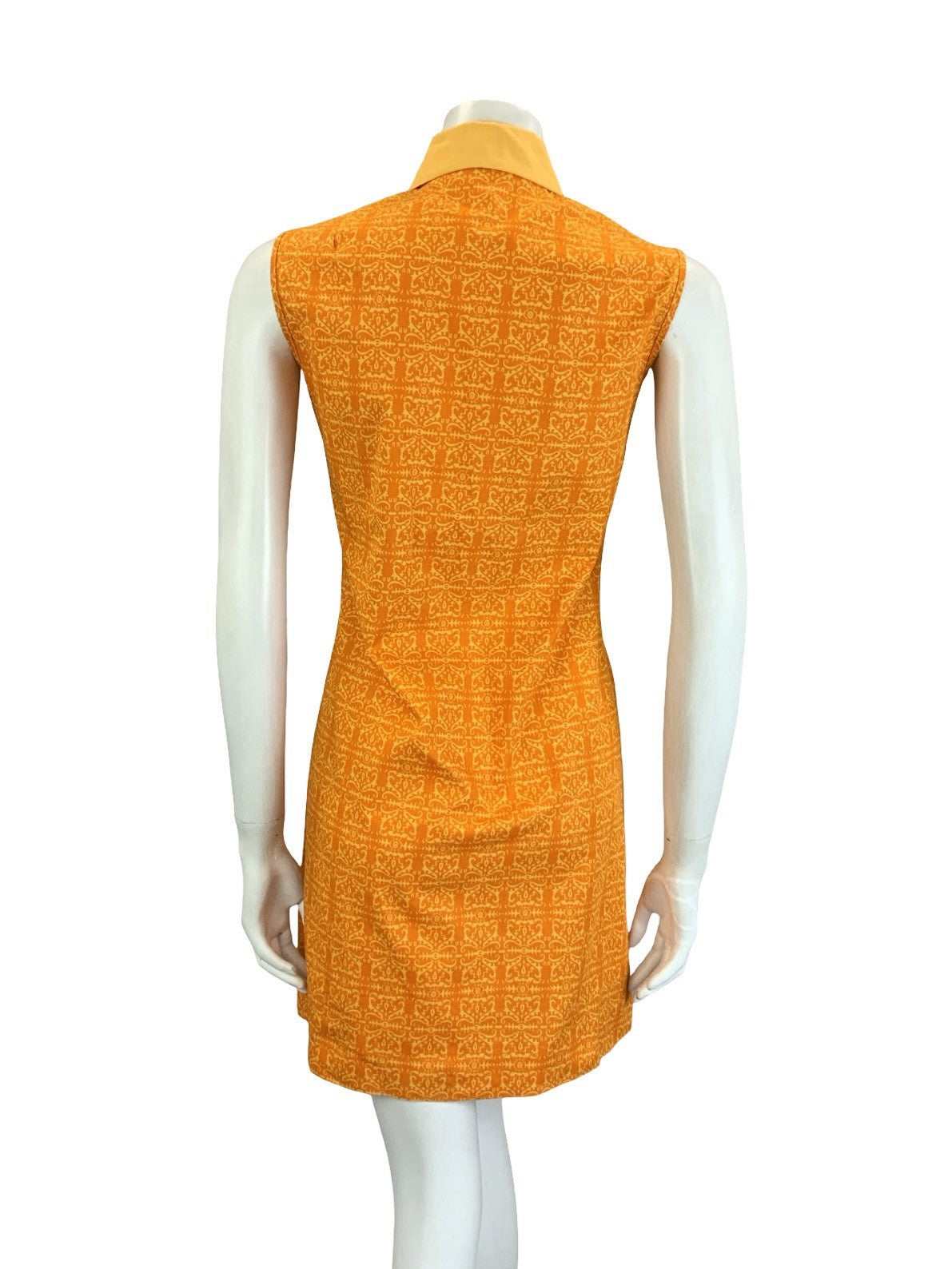 VTG 60S 70S ORANGE PEACH PSYCHEDELIC COTTON DAGGER SLEEVELESS MOD SHIRT DRESS 10