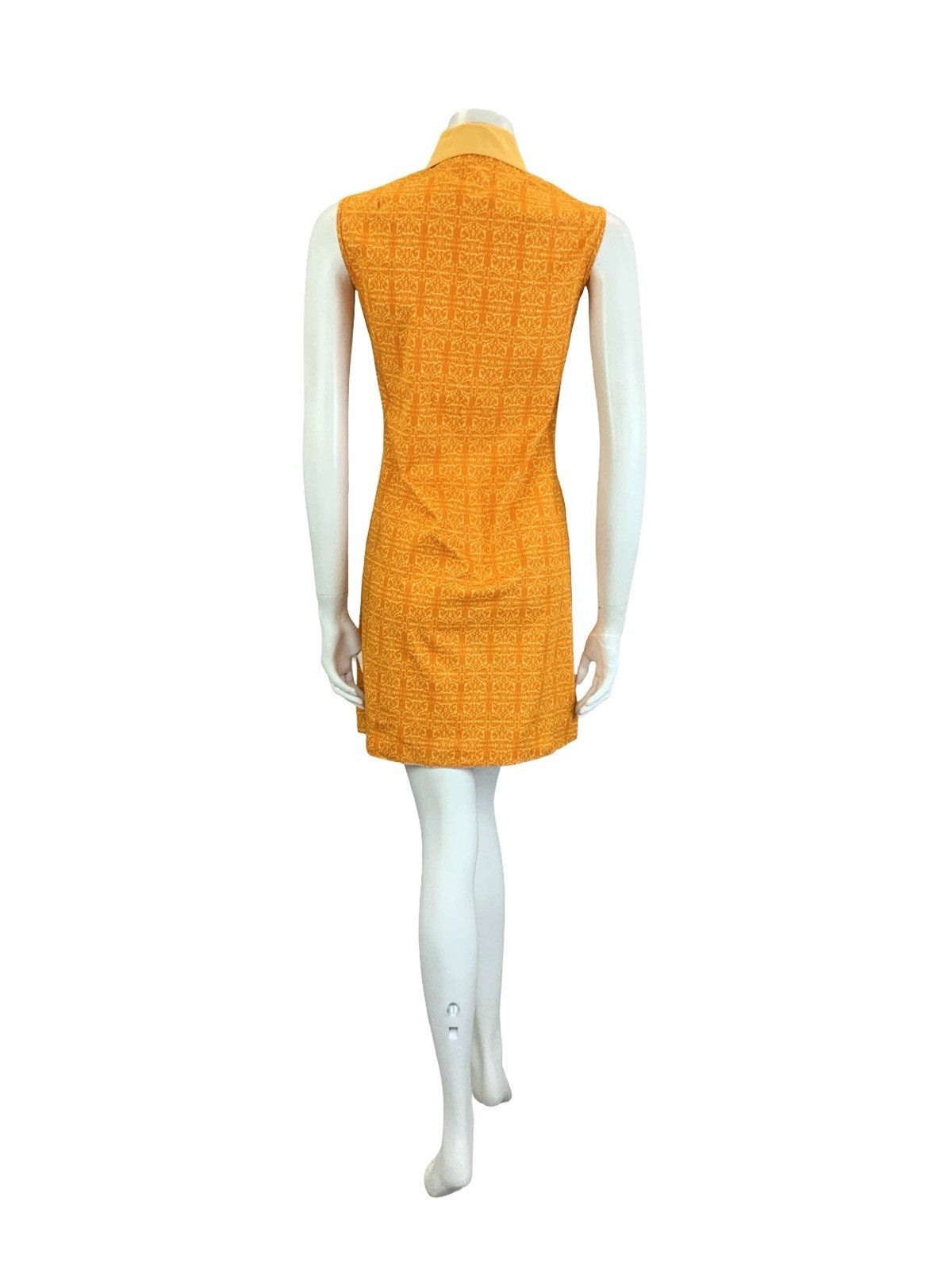 VTG 60S 70S ORANGE PEACH PSYCHEDELIC COTTON DAGGER SLEEVELESS MOD SHIRT DRESS 10