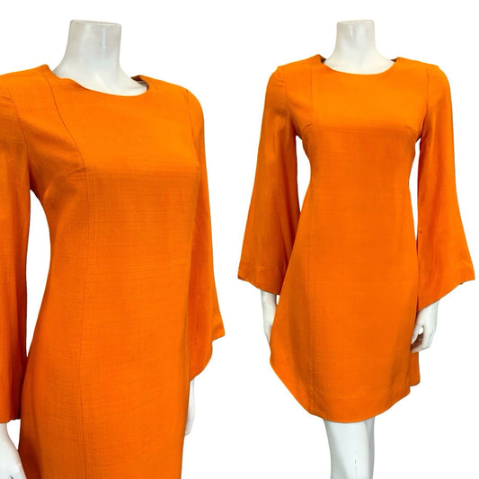 VTG 60S  ORANGE ANIK ROBELIN MOD GOGO BELL SLEEVE ASYMMETRIC MINI DRESS 8 10 S