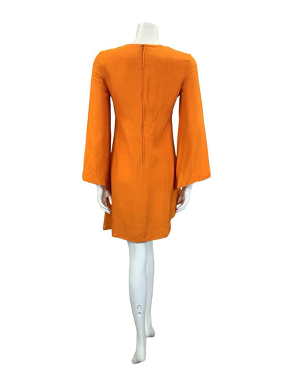 VTG 60S  ORANGE ANIK ROBELIN MOD GOGO BELL SLEEVE ASYMMETRIC MINI DRESS 8 10 S