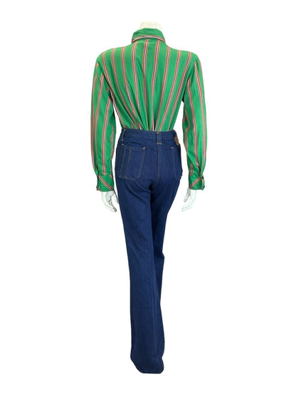 VTG 60S 70S GREEN PURPLE PINK ORANGE  STRIPE GEOMETRIC DAGGER COLLAR SHIRT 16