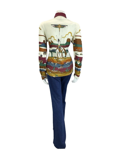 VTG 60S 70S CREAM RED BROWN BLUE GREEN WESTERN INDIAN CANYON SCENE SHIRT 16