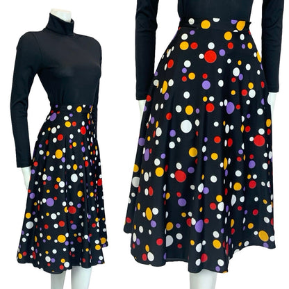 VTG 60S 70S BLACK YELLOW WHITE RED GEOMETRIC DOTTY SPOT MIDI A LINE SKIRT 10