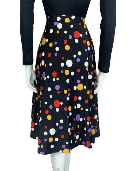 VTG 60S 70S BLACK YELLOW WHITE RED GEOMETRIC DOTTY SPOT MIDI A LINE SKIRT 10