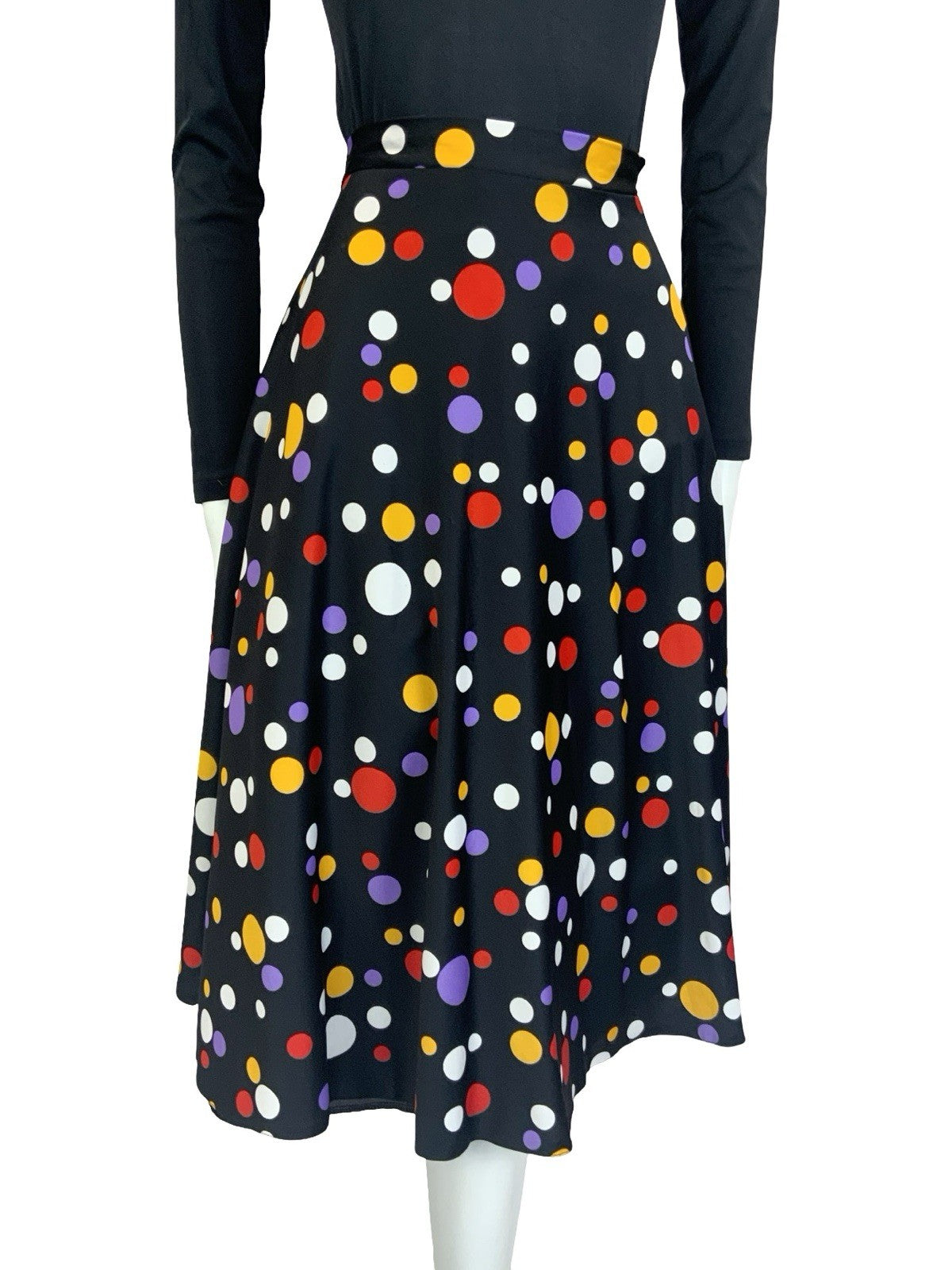 VTG 60S 70S BLACK YELLOW WHITE RED GEOMETRIC DOTTY SPOT MIDI A LINE SKIRT 10