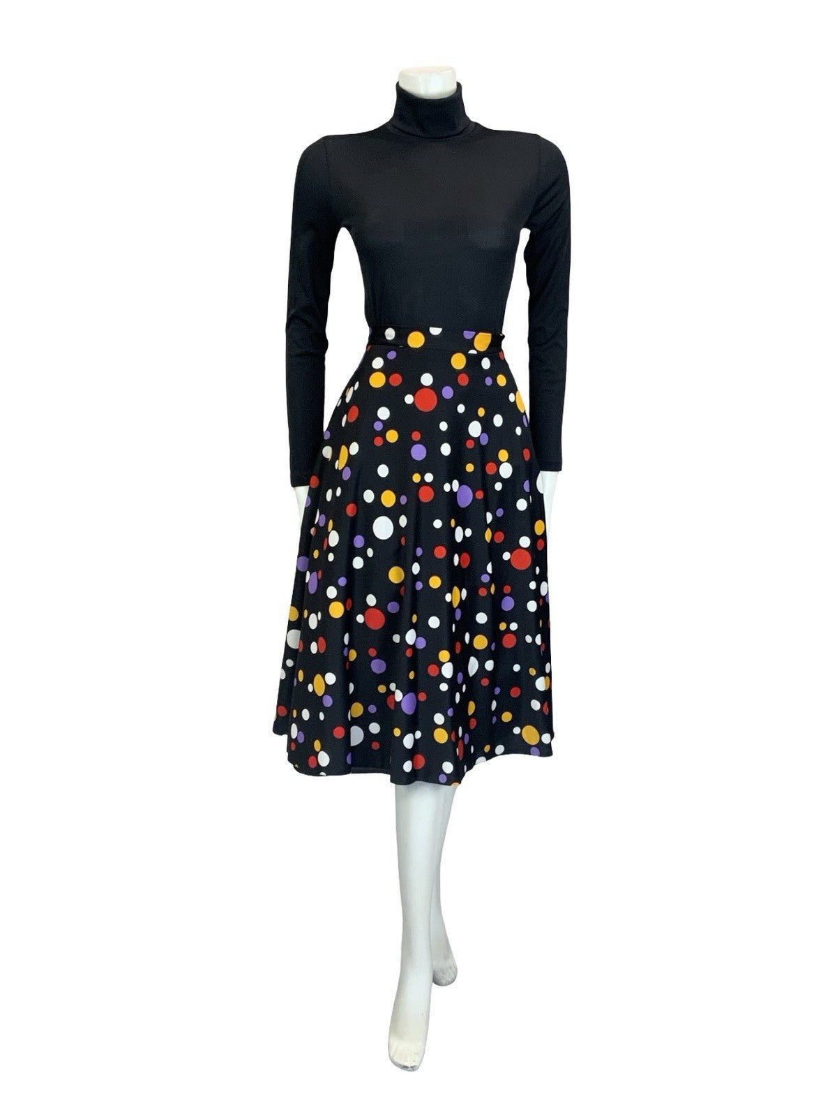 VTG 60S 70S BLACK YELLOW WHITE RED GEOMETRIC DOTTY SPOT MIDI A LINE SKIRT 10