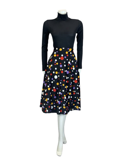 VTG 60S 70S BLACK YELLOW WHITE RED GEOMETRIC DOTTY SPOT MIDI A LINE SKIRT 10