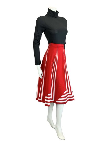 VTG 60S 70S RED WHITE STRIPE GEOMETRIC MOD A LINE MIDI SKIRT 14