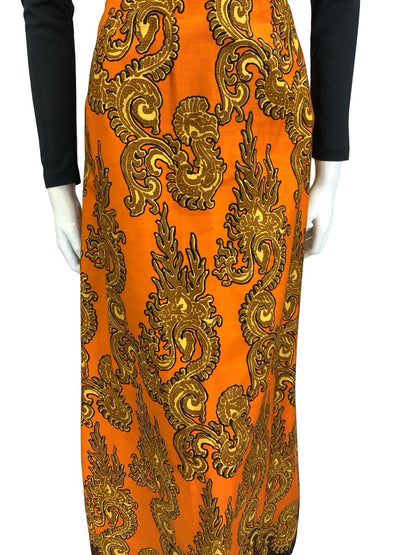 VTG 60S 70S ORANGE GOLD BLACK PSYCHEDELIC SWIRLING MAXI SKIRT 12