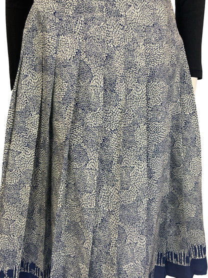 VTG 60S 70S NAVY BLUE GREY LEAFY TREE PLEATED A LINE SECRETARY MIDI SKIRT 10