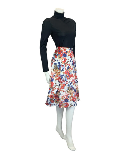 VTG 60S 70S MOD WHITE RED BLUE BROWN FLORAL A LNE MINI SKIRT 12