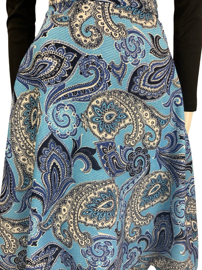 VTG 60S 70S BLUE NAVY WHITE PSYCHEDELIC PAISLEY SWIRL CIRCLE MINI SKIRT 16