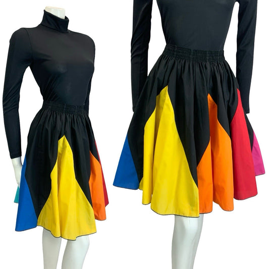 VTG 60S 70S RAINBOW BLACK PINK BLUE YELLOW RED SWING SKATER SKIRT 8 10 12 14