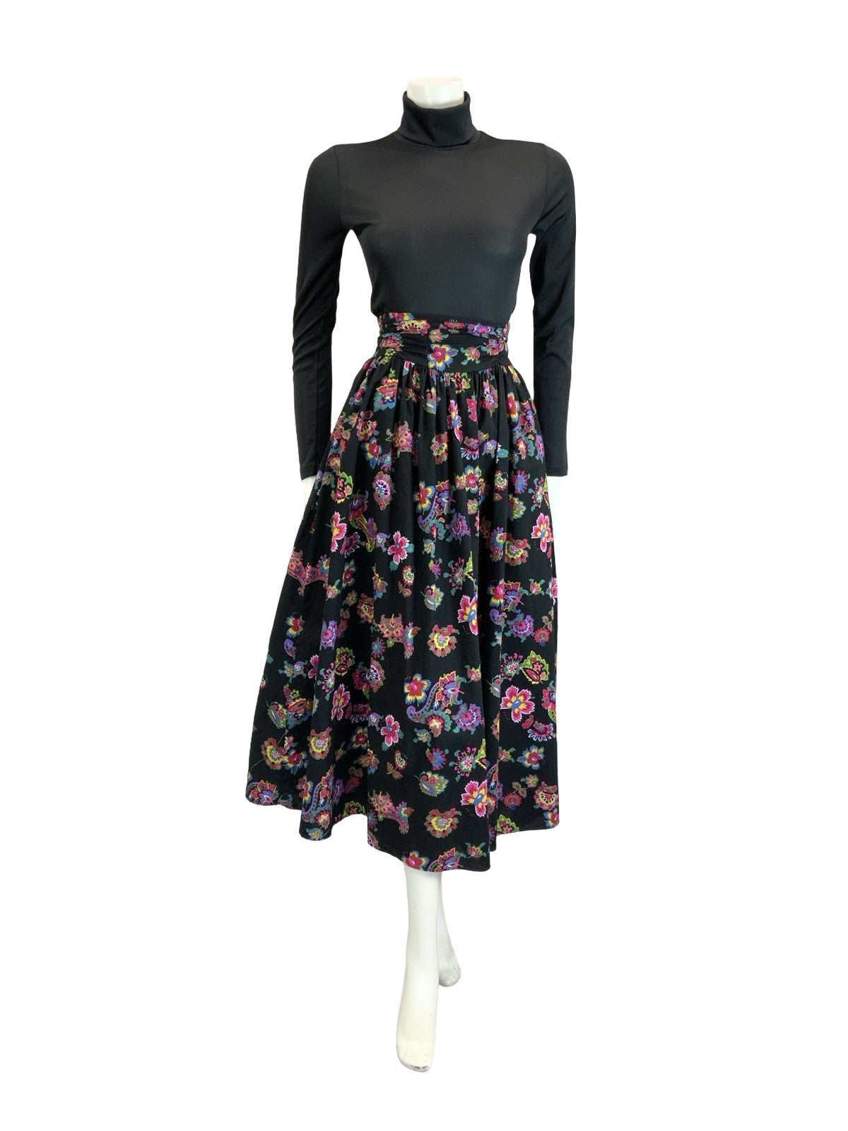 VTG 60S 70S BLACK PINK BLUE GREEN YELLOW AZTEC FLORAL PAISLEY PIXL MIDI SKIRT 10