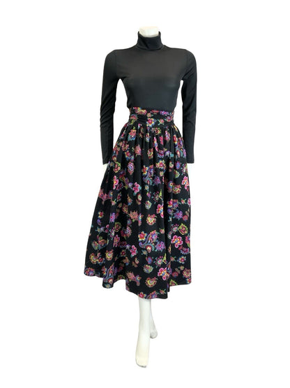 VTG 60S 70S BLACK PINK BLUE GREEN YELLOW AZTEC FLORAL PAISLEY PIXL MIDI SKIRT 10