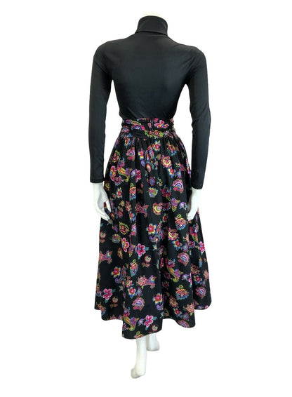 VTG 60S 70S BLACK PINK BLUE GREEN YELLOW AZTEC FLORAL PAISLEY PIXL MIDI SKIRT 10
