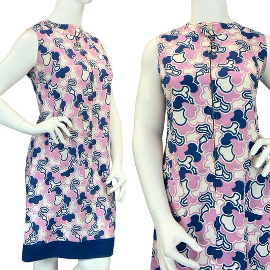 VTG 60S PURPLE NAVY BLUE WHITE MOD SCOOTER GEOMETRIC CLOUD SHIFT DRESS 16
