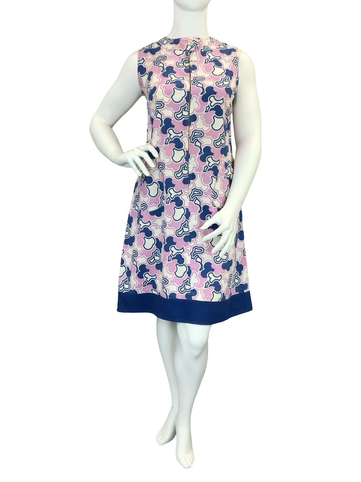 VTG 60S PURPLE NAVY BLUE WHITE MOD SCOOTER GEOMETRIC CLOUD SHIFT DRESS 16