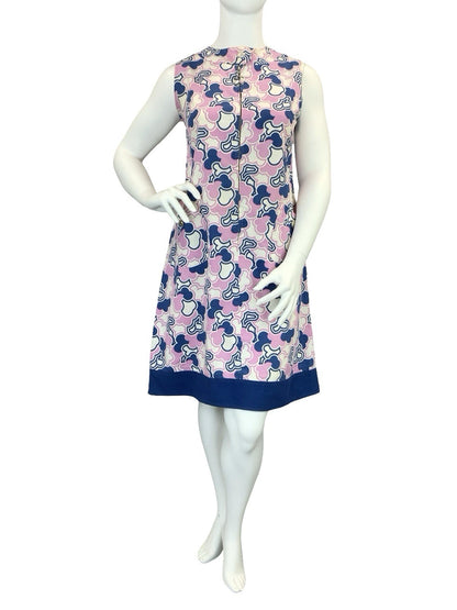 VTG 60S PURPLE NAVY BLUE WHITE MOD SCOOTER GEOMETRIC CLOUD SHIFT DRESS 16