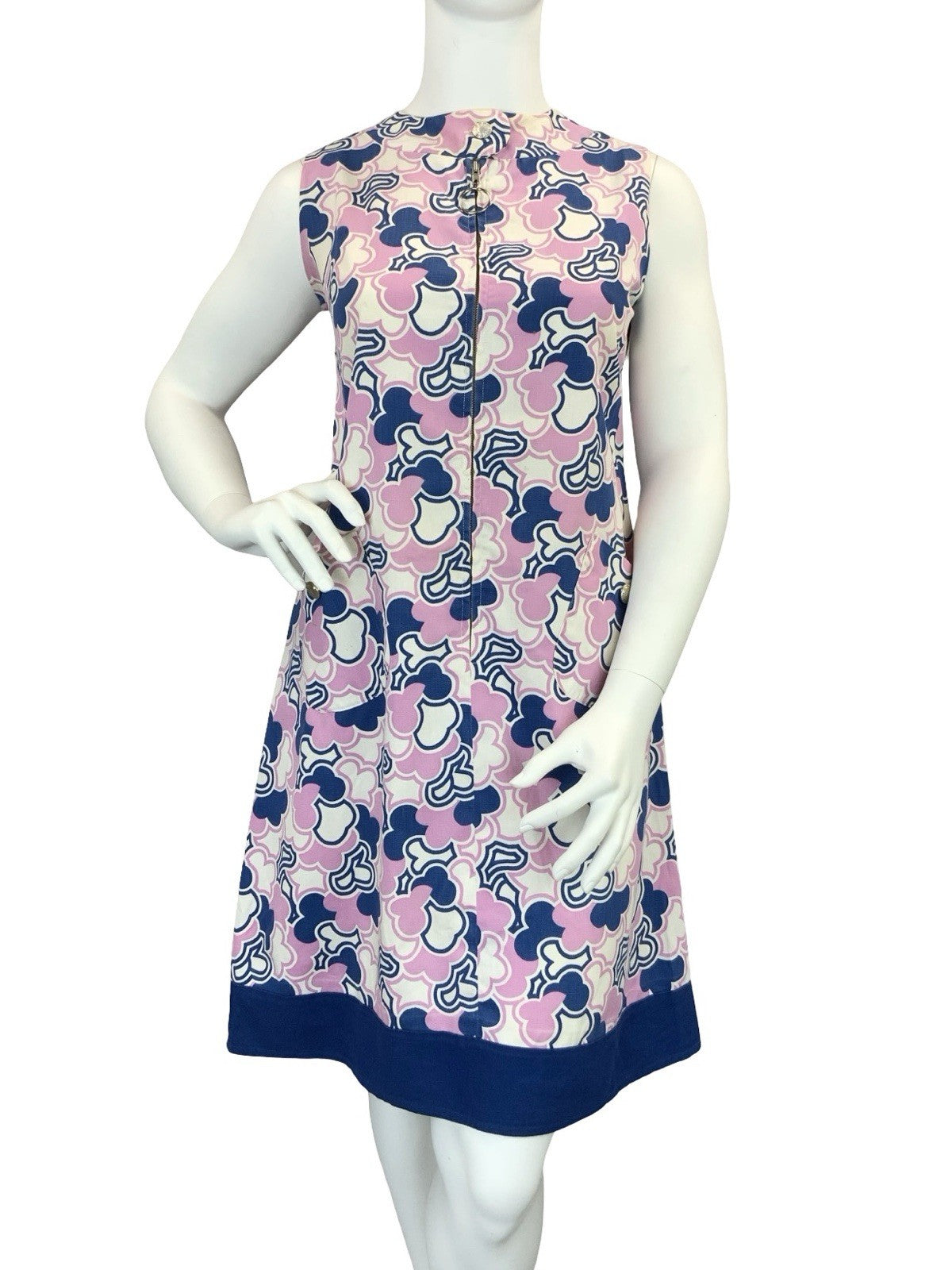 VTG 60S PURPLE NAVY BLUE WHITE MOD SCOOTER GEOMETRIC CLOUD SHIFT DRESS 16